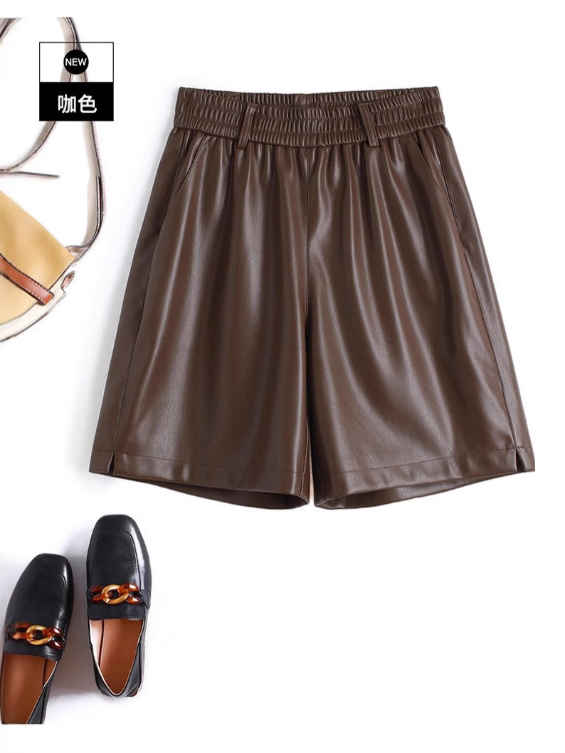 海寧本革ショートパンツ レディース 2025秋冬 羊革パンツ ハイウエスト ワイドレッグ 細見え ブーツパンツ 脚長効果