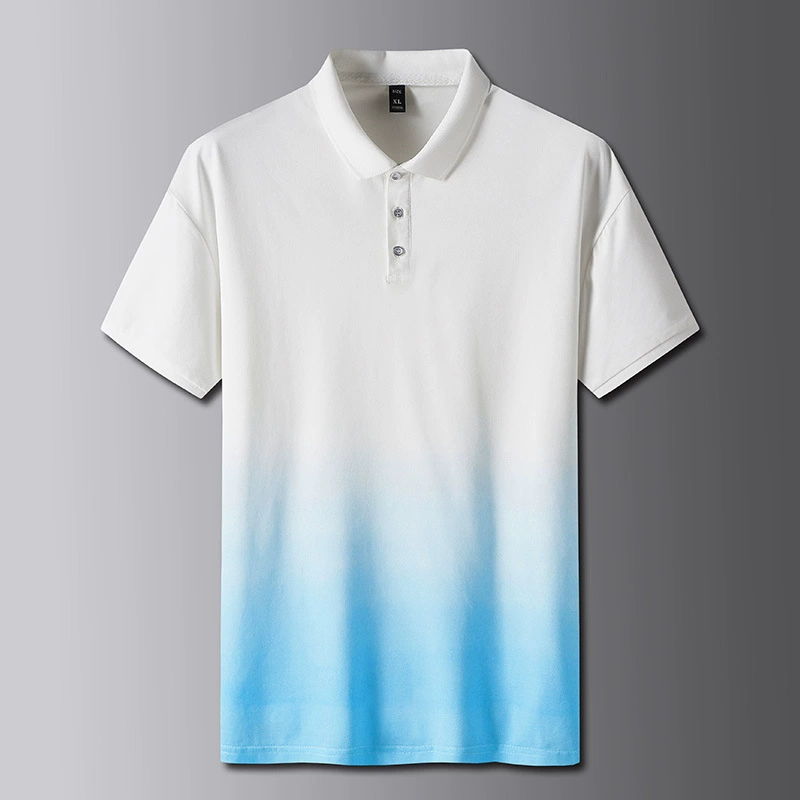 Мужская футболка с короткими рукавами, мужская летняя рубашка-поло с воротником, модный красивый мужской топ с градиентными лацканами и половиной рукавов
