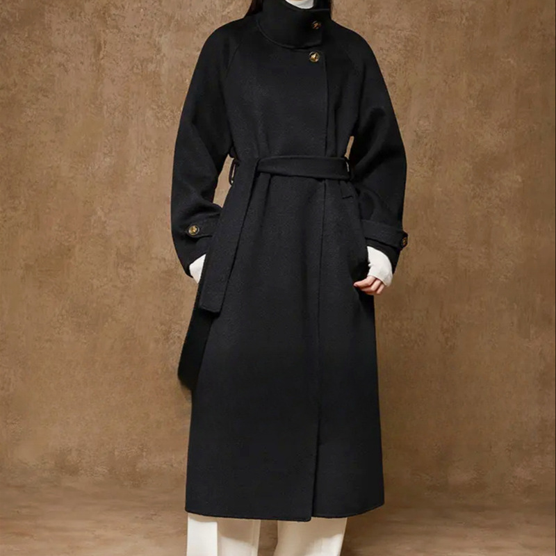 Carefully Selected Mosiimorii's Same Style 100% Wool Double-Sided Woolen Outwear, Noble Mid-Length Pure Color Outwear for Women