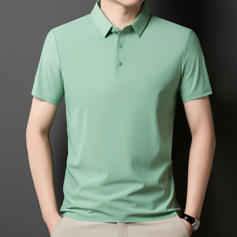 Summer New Men's Casual Short-sleeved Golf Seamless Polo Shirt Ice Silk Lapel T Sports Sweat T-shirt Breathable