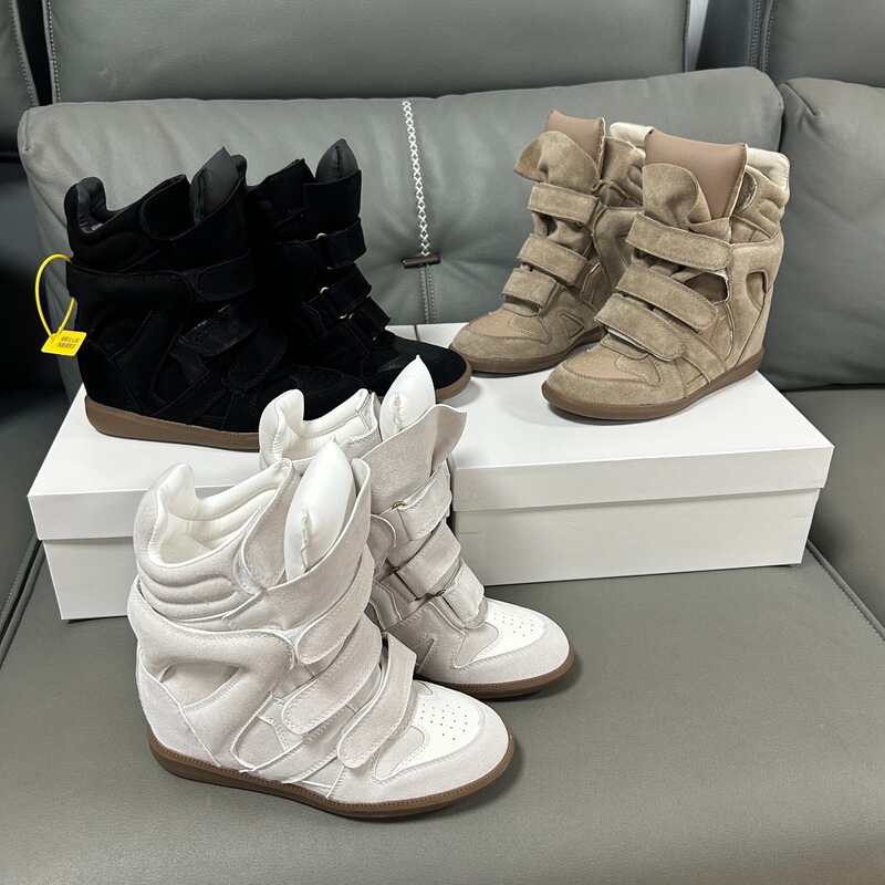 Foreign Version European and American Style Invisible Height-Increasing Women's Shoes, Wedge Heel, Velcro Sneakers, Genuine Leather Color-Blocking Casual Shoes Foreign Version European and American Style Invisible Height-Increasing Women's Shoes, Wedge Heel, Velcro Sneakers, Genuine Leather Color-Blocking Casual Shoes