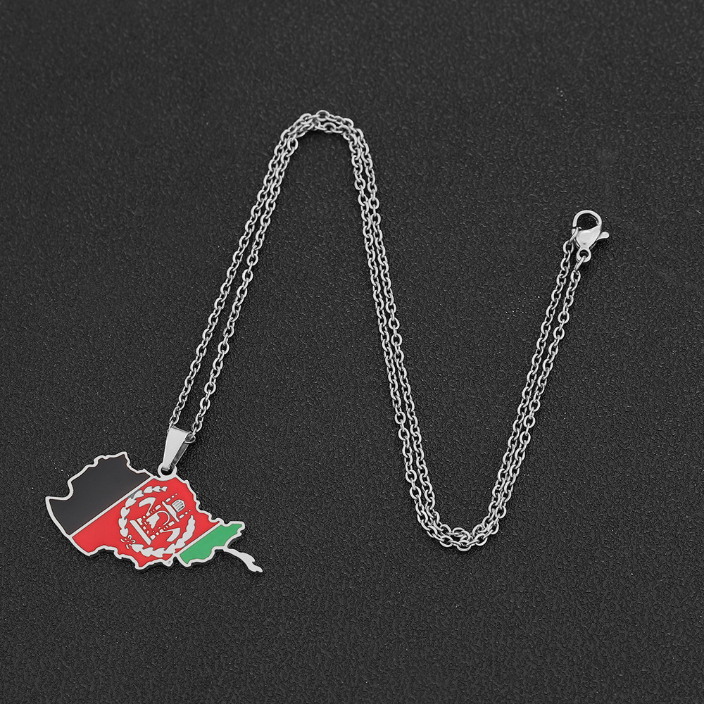 Edelstahl Afghanistan Karte Halskette Paar Stil Ethno-Stil beliebte Persönlichkeit Öltropfen Titan Stahl Zubehör_voghion.com