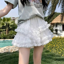 超短A字可爱显瘦蕾丝花边双层短裙女生仙女清新纯白色半身裙