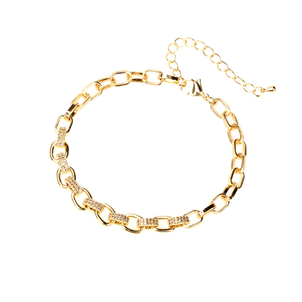 wholesale jewelry retro adjustable thick chain copper inlaid zircon bracelet nihaojewelry