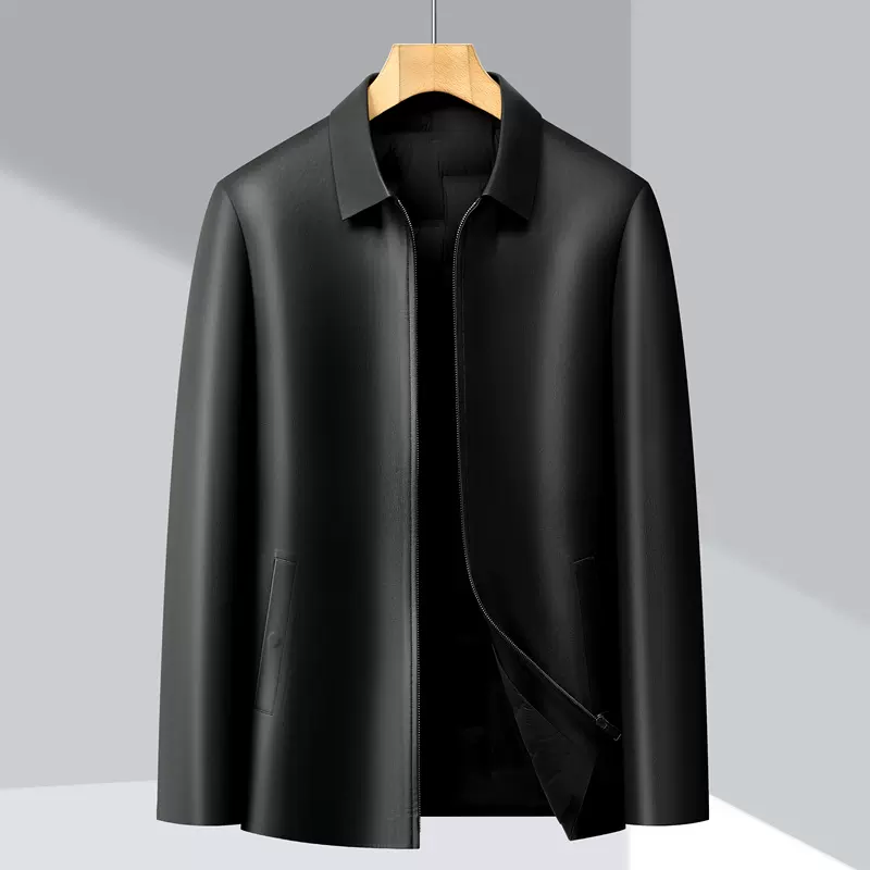 男士皮衣秋冬季加厚防风防寒中年爸爸装羽绒服皮衣可脱卸羽绒内胆