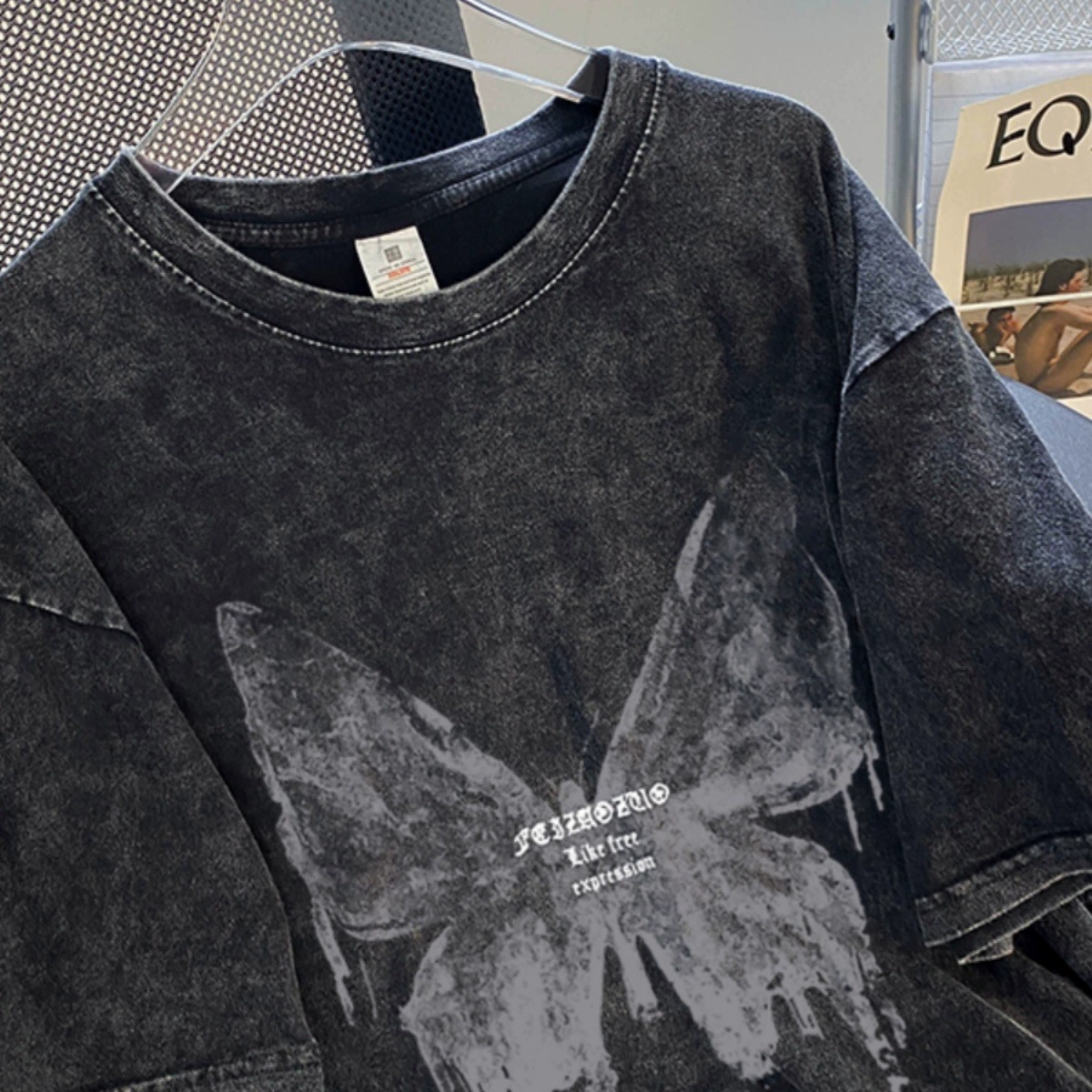 Футболка унисекс из хлопка, плюс-сайз свободного кроя с коротким рукавом — washed black (M–3XL)