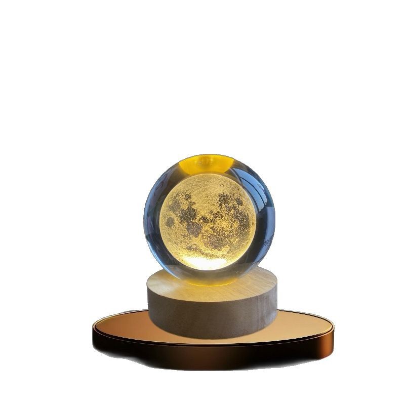 Lámpara de atmósfera base luminosa de madera 3D esculpida bola de cristal lámpara de noche estrella sistema solar regalos decorativos creativos