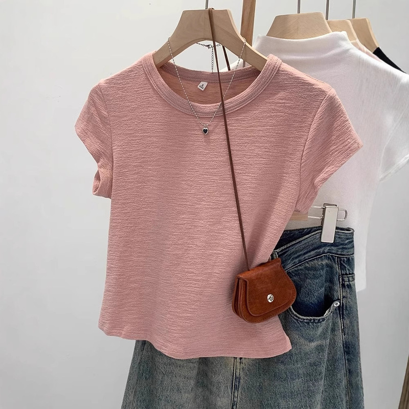 Small High-end Unique Texture Short Short-sleeved T-shirt Summer 2025 New Women's Niche Top