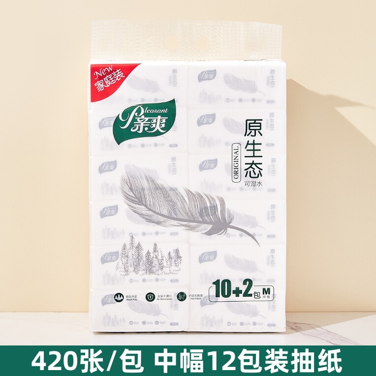 Fresh and Cool Tissue Paper, Original Ecological Napkins, 420 Sheets, 12 Packs, Household Affordable Household Paper Towels, Wettable Facial Tissue