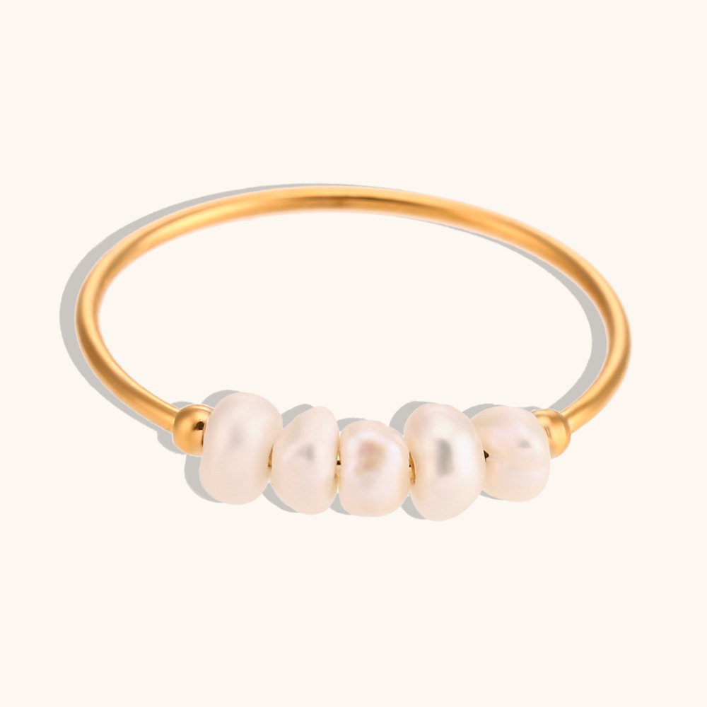 Rings Classification Women's Stainless Steel PVD Coated 18K Gold Plated Pearl Geometric Rings Imitation Pearl Jewelry