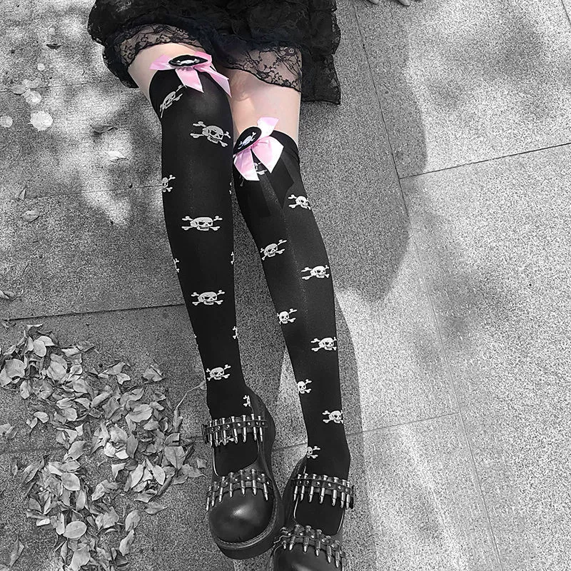 Бархатный лебедь с бантом, брендовые гольфы до колена, стильLolita, хэллоуин