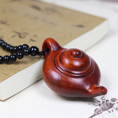 Zitan wood carved small teapot handle teapot handle pendant small leaf zitan handle teapot rearview mirror hanging decoration