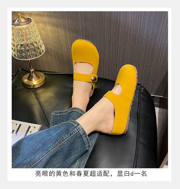 Dép nửa gót Mary Jane nữ mũi tròn mềm mại, đế dày tăng chiều cao 5 cm — Kaki (nửa kéo), Màu vàng (nửa dép) chi tiết 16