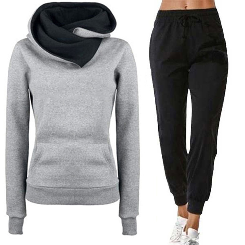 Damset med hoodie och byxor för höst och vinter sportkläder_voghion.com
