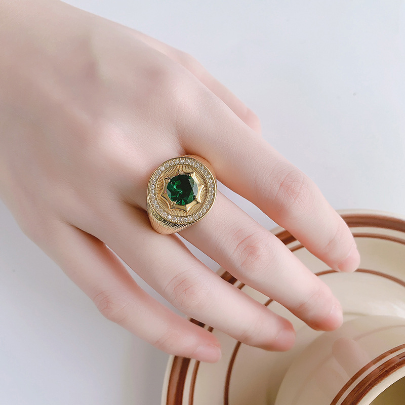 2024 nueva joyería Zhuang Shengsheng fondo de cobre chapado en oro simulación corindón temperamento anillo de oro redondo mujer 8mm