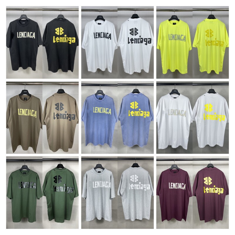 Authentic Version. Paris B Brand Short-Sleeve. Spring/Summer 14-Color Classic Tape Logo Print Unisex Loose T-Shirt