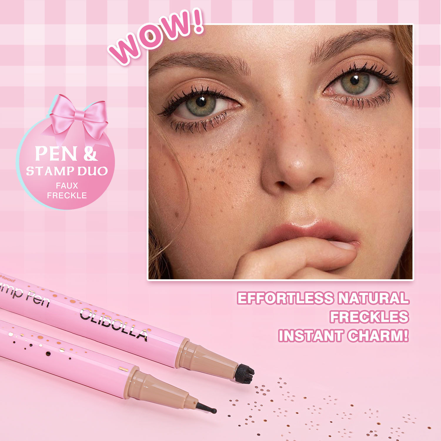 Transfronterizos OLIBOLLA simulación de pecas de doble cabeza pecas sello de pena puntuación de pena impermeable anti-transpiración maquillaje europeo y americano
