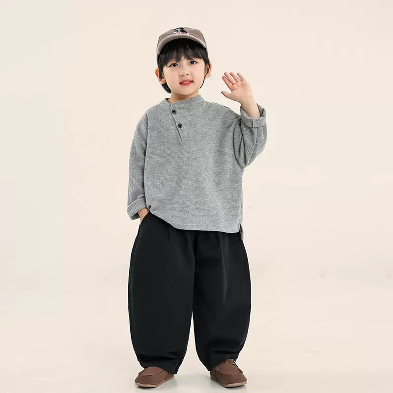 畅果童装男童t恤长袖秋装新款儿童韩系斜开领上衣中小童春秋衣服