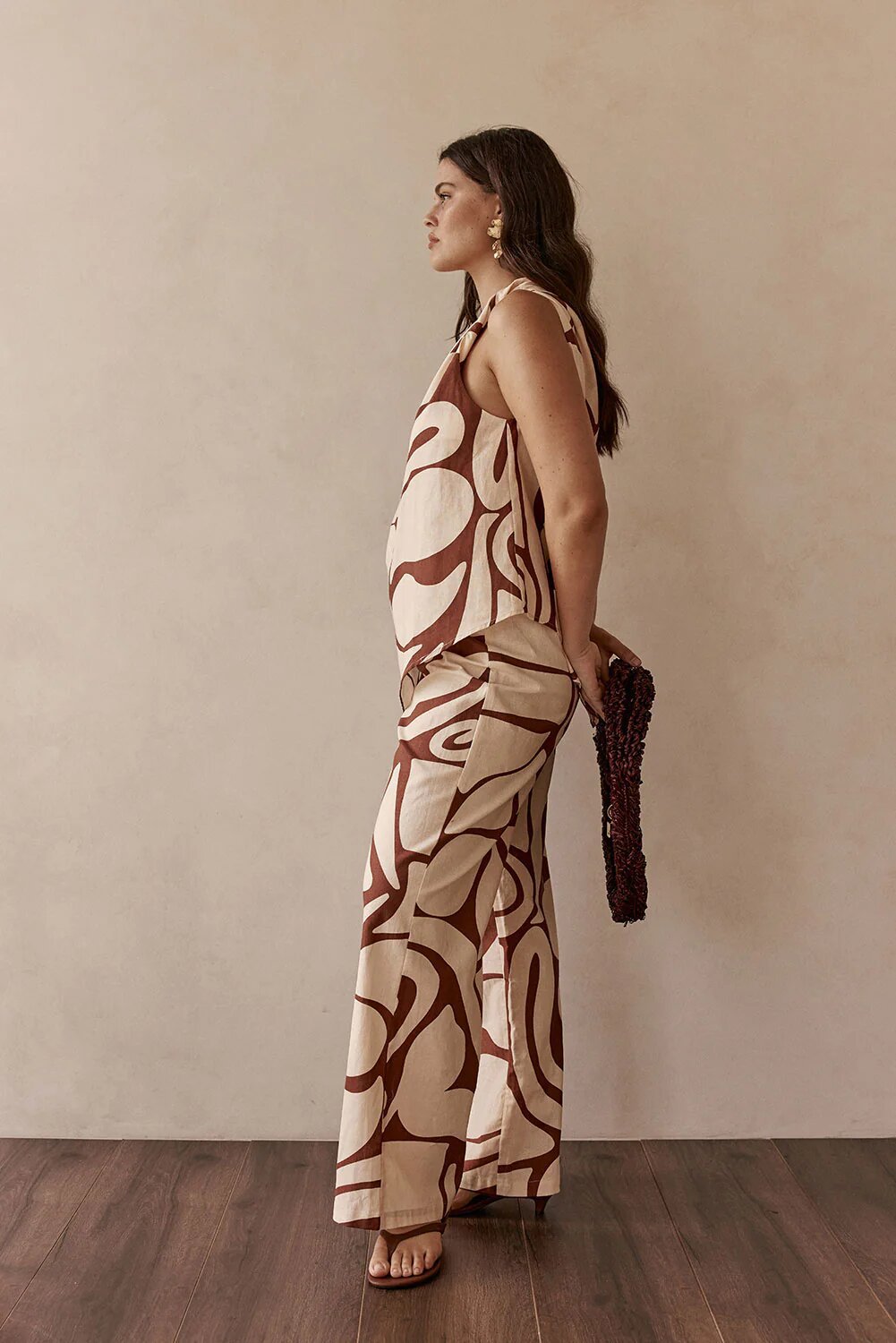 Women's Summer Linen Print Off-Shoulder Sleeveless Wide Leg Pants Set Casual Loose Fit Clothing_ecoleips.com