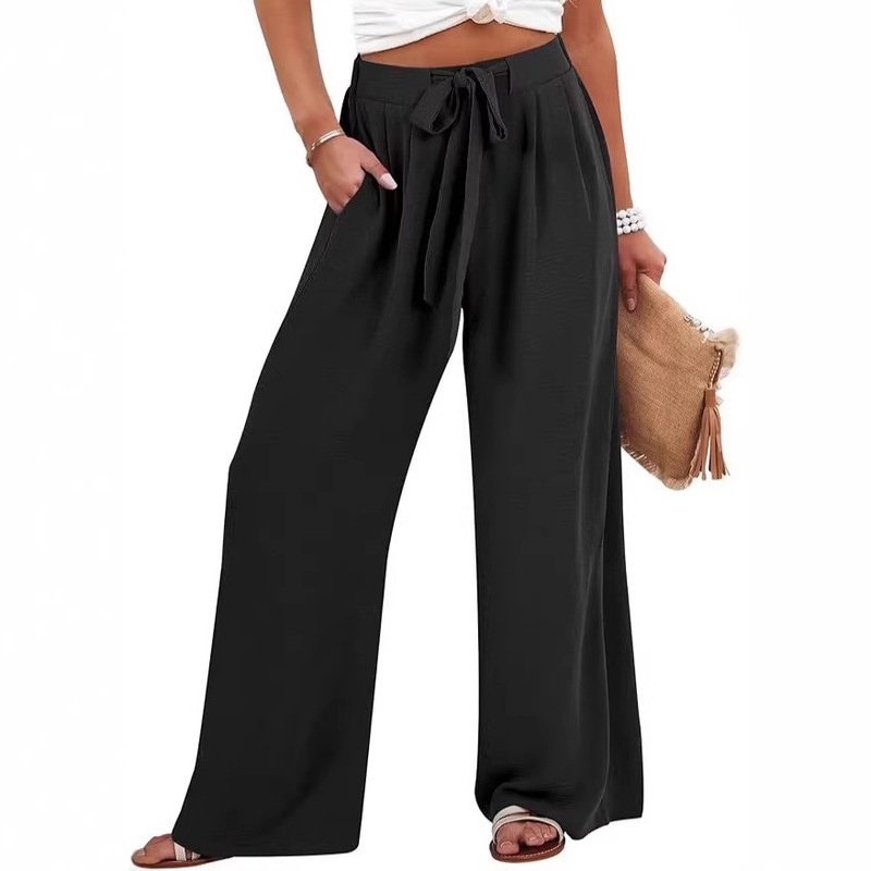 Amazon Cross-Border European and American Style Women's Summer High-Waisted Loose Wide-Leg Pants with Pockets for Beach Travel and Vacation Wear