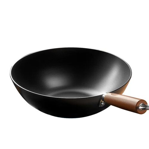 Zhangqiu Zhen Stainless Wok Traditional old-fashioned flat-bottomed wok uncoated household induction cooker gas stove suitable for
