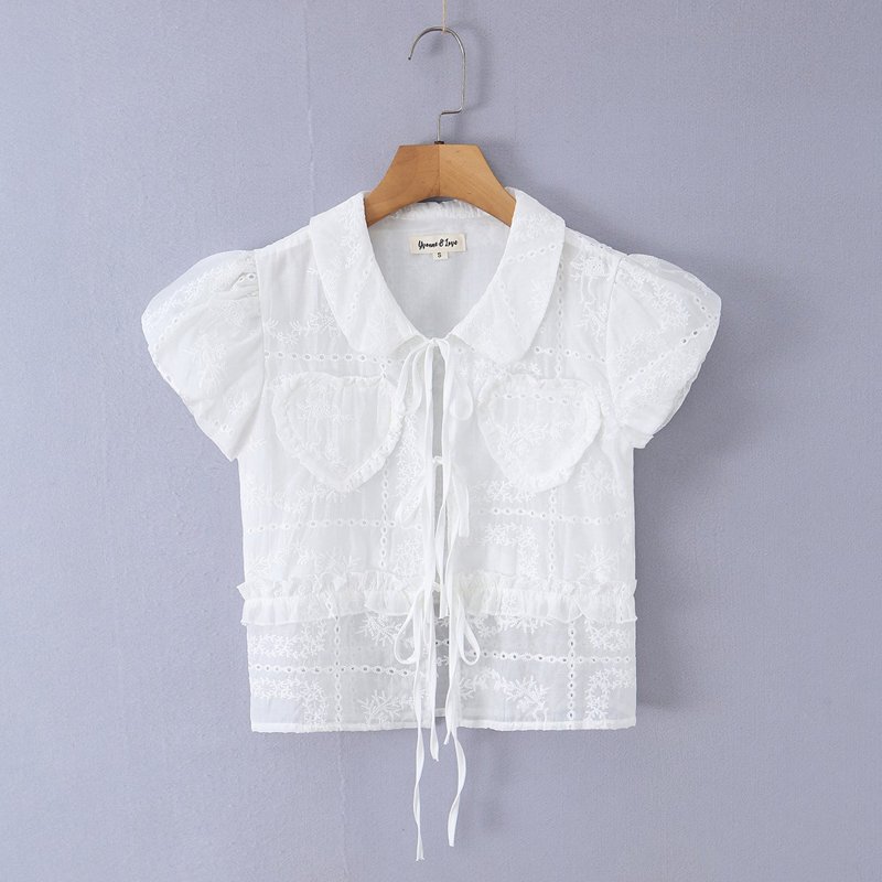 Kaopu Za European and American 2026 Summer Women's Fashion Patchwork Hollow Embroidery Lace-Up Puff Sleeve Vest Top Kaopu Za European and American 2026 Summer Women's Fashion Patchwork Hollow Embroidery Lace-Up Puff Sleeve Vest Top