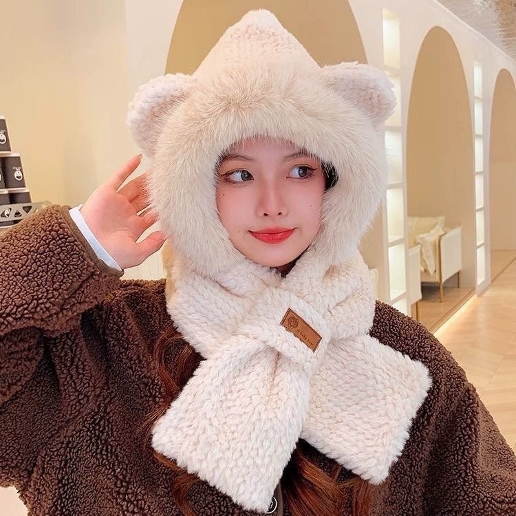 Velvet winter hat, keep warm universal fashionable scarf