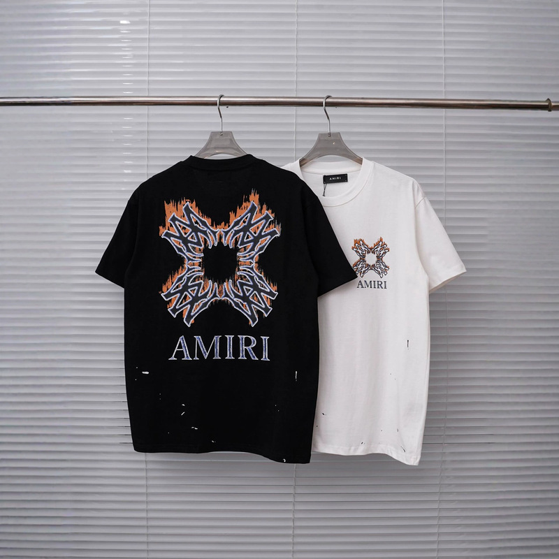 Cross-Border Fashion Brand Am Letter Print Summer Casual Loose Round Neck Pullover T-Shirt Unisex Short Sleeve Cross-Border Fashion Brand Am Letter Print Summer Casual Loose Round Neck Pullover T-Shirt Unisex Short Sleeve