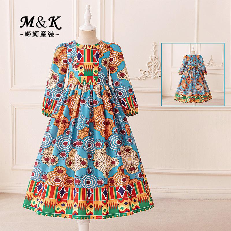 Ropa de niños nuevo vestido de niña vestido de noche vestido de impresión de mangas largas vestido de vestido de noche vestido de vestido largo image 1