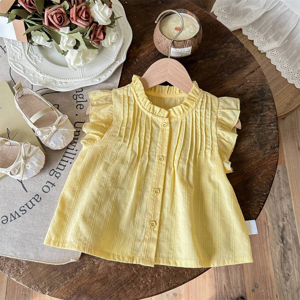 Children's Star Round Ropa para niños Camisa para niñas Camisa plisada para niñas de verano Cárdigan Camisa de manga de encaje coreano para niños