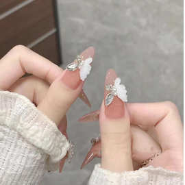 纯欲温柔气质美甲鸳鸯冰晶蝴蝶钻渐变仙气穿戴甲假指甲贴片可拆卸