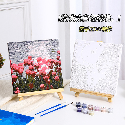 Digital oil painting diy coloring oil painting hand-painting acrylic painting simple stress relief hand-painted watercolor tulip