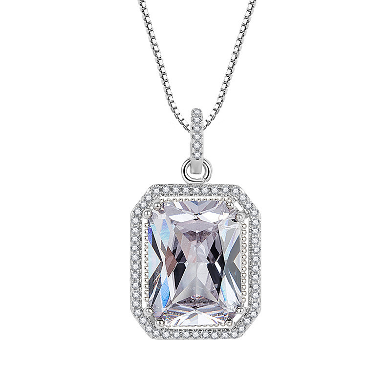 Collier rectangulaire en diamant blanc T34 [avec chaîne à boîte]