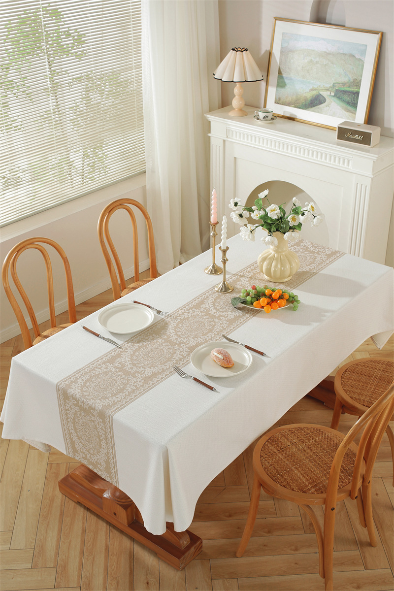 Nordic Vintage Geometric Diamond Tablecloth In White And Brown_voghion.com