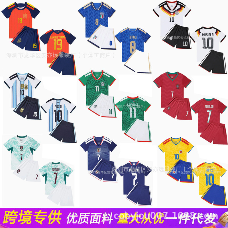 Wholesale Kidsren's Football Uniforms No. 7 Ronaldo Jersey No. 10 Messi Suit Male and Female Primary School Students Training Uniforms Cross-Border Supply