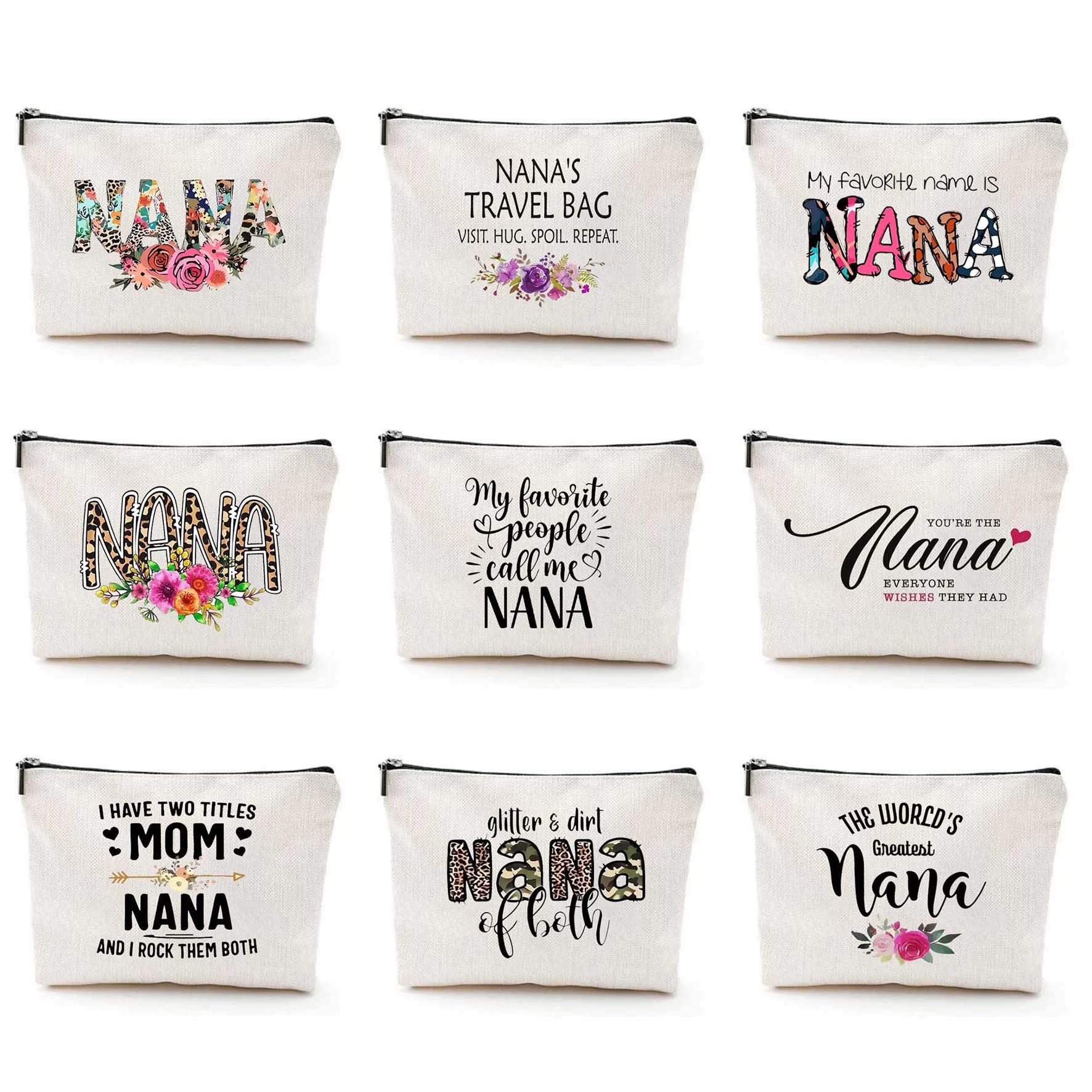 Bolsa de maquillaje de damas transfronteriza de Amazon NANA bolsas de maquillaje de patrón creativo bolsas de almacenamiento de lino bolsa de cremallera impermeable