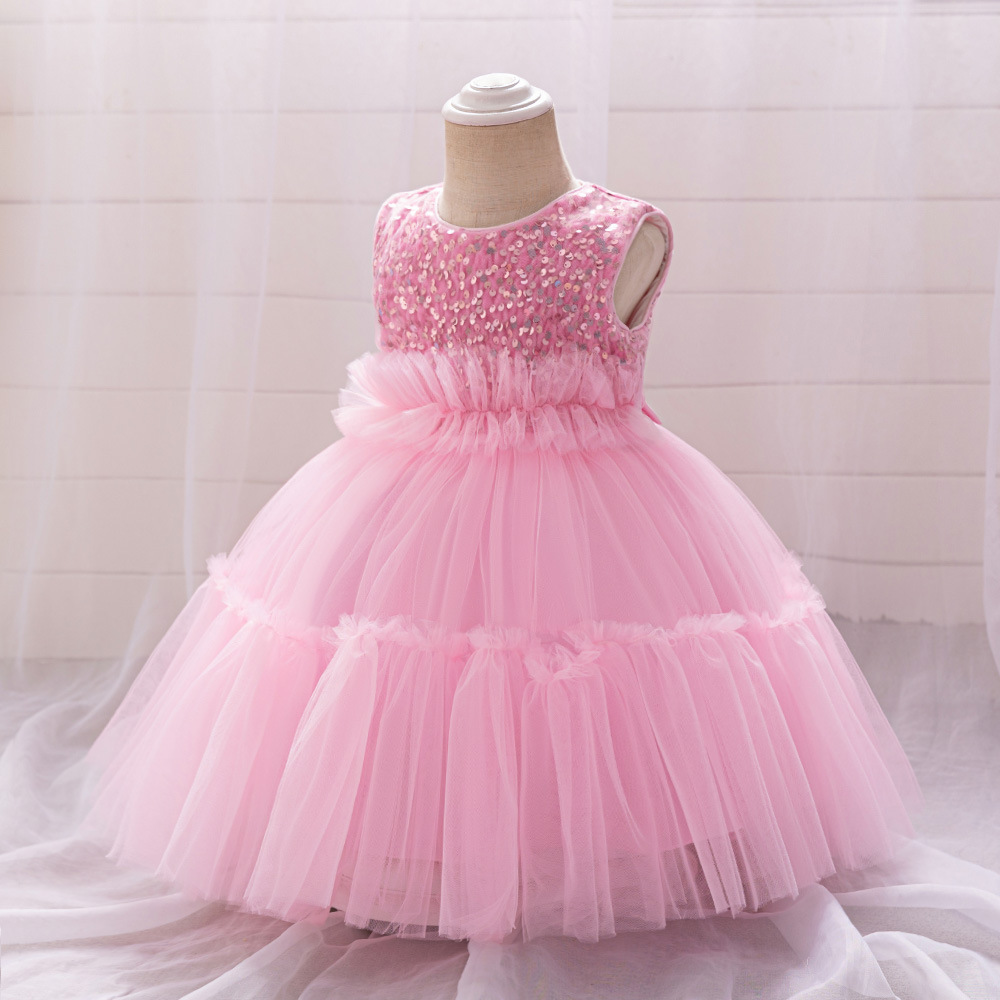 Nuevo bebé transfronterizo de un año de niñas esquinilla vestido de princesa vestido de vacaciones de niños vestido de malla infantil
