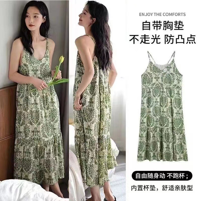 2024 verano nuevos productos de menta Man-Wave [con pecho] pijama de cabida de algodón damas vestido vestido de hogar