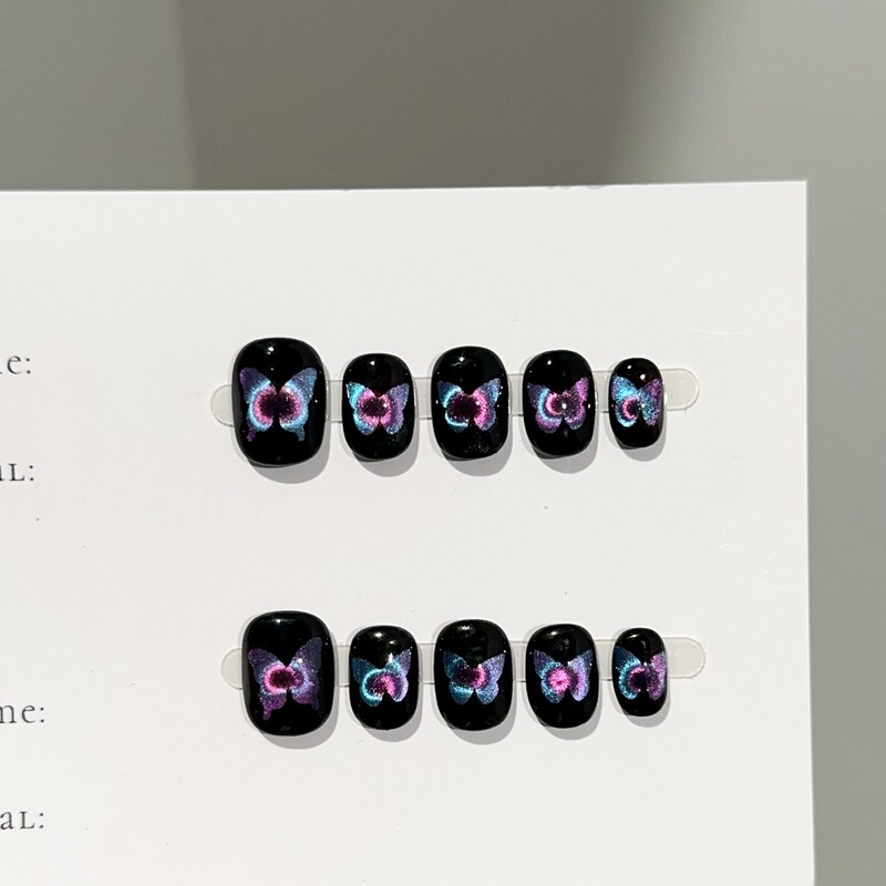 Purely Handmade Wearable Nails, High-End Black Electronic Music Butterfly Cat Eye Short Manicure Nails, Accessible Luxury Fake Nail Patches Purely Handmade Wearable Nails, High-End Black Electronic Music Butterfly Cat Eye Short Manicure Nails, Accessible Luxury Fake Nail Patches