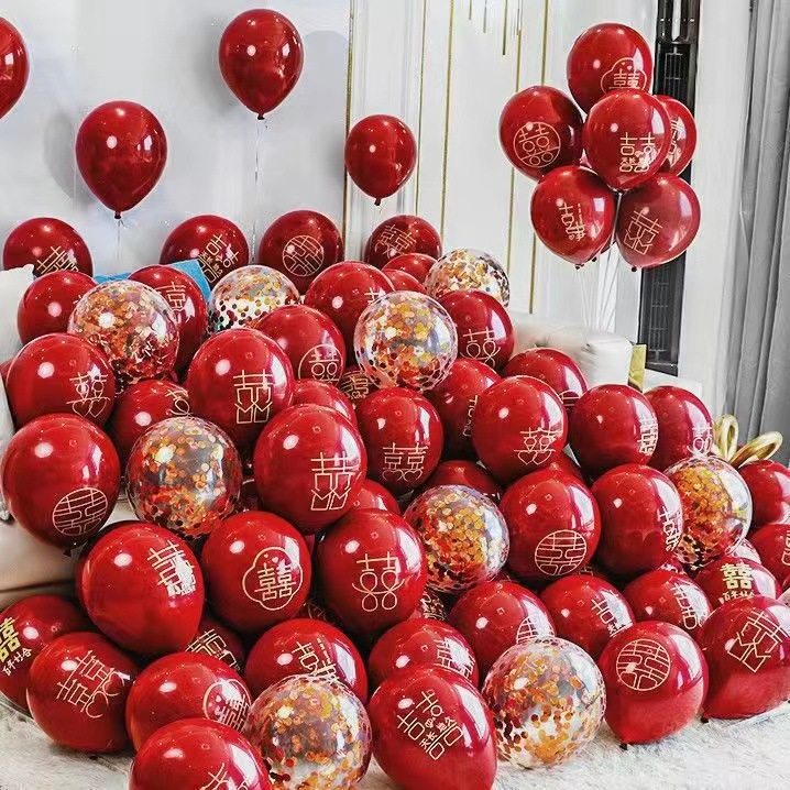 結婚氣球紅色網紅婚房裝飾套裝婚禮客廳臥室房間場景布置防爆汽球