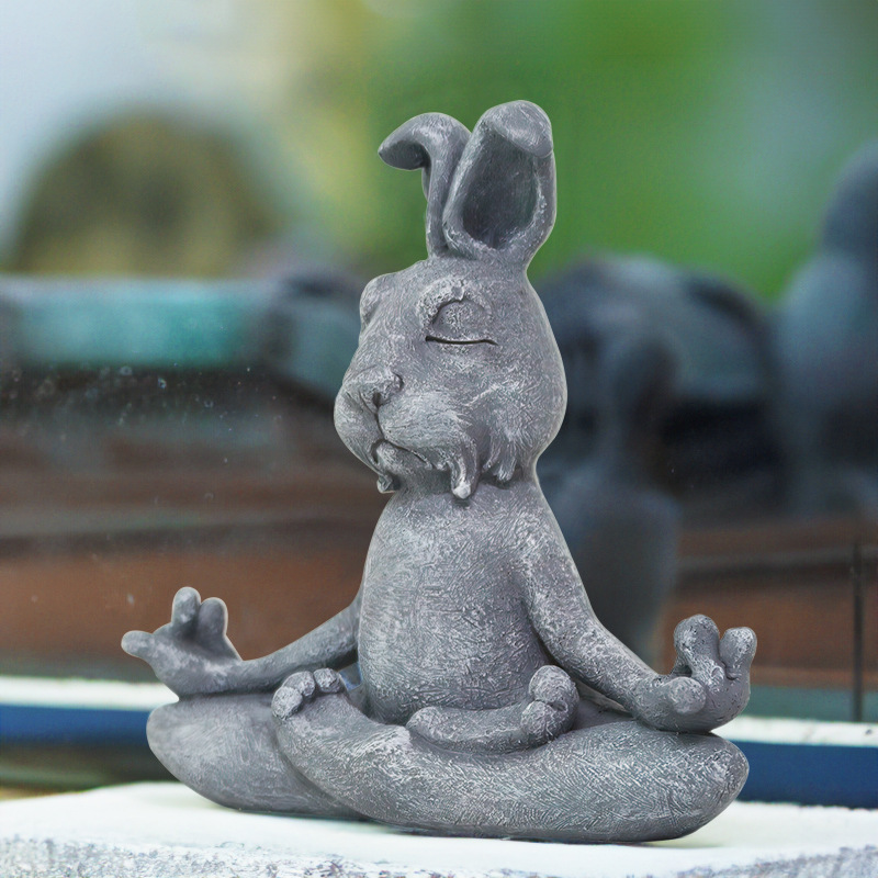  New Products Meditation Rabbit Ornaments Zen Yoga Resin Animal Sculpture Home Garden Decoration Gift