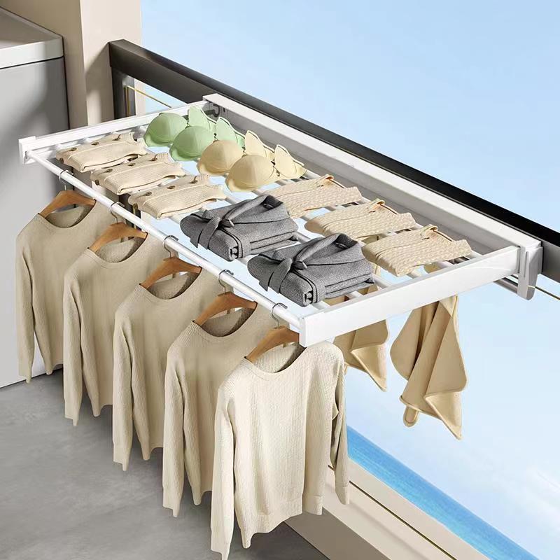 Retractable clothes drying net indoor balcony window without…