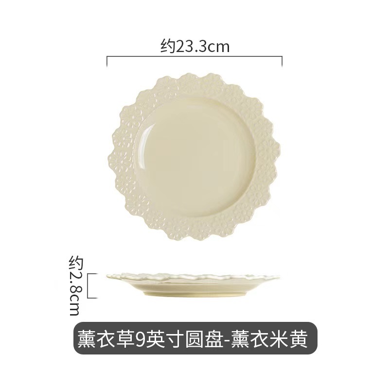 Francés retro ins en relieve cubiertos de cerámica creativos bordes de encaje plato de filete de comida occidental platos caseros platos planos