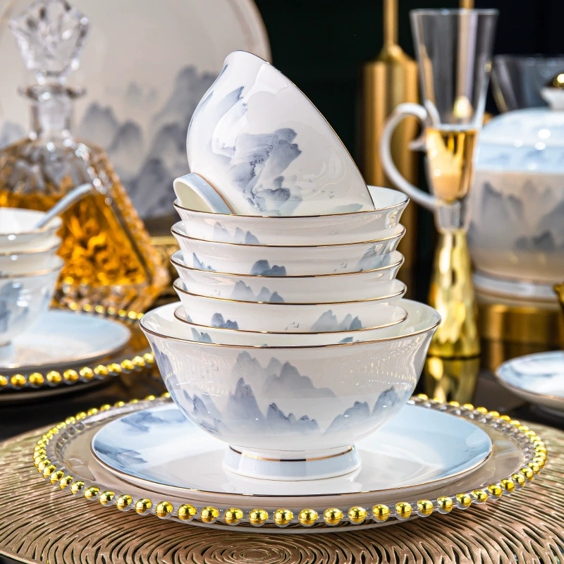 Керамический сервиз (Qianli Jiangshan) фарфор с пейзажным рисунком, многофункциональный набор