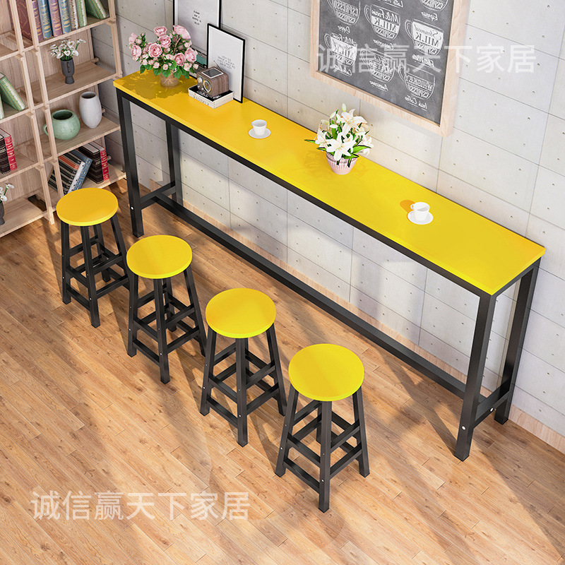 吧台桌家用靠墙奶茶店桌椅组合长条高脚桌商用酒吧台吧台窄桌阳台|undefined
