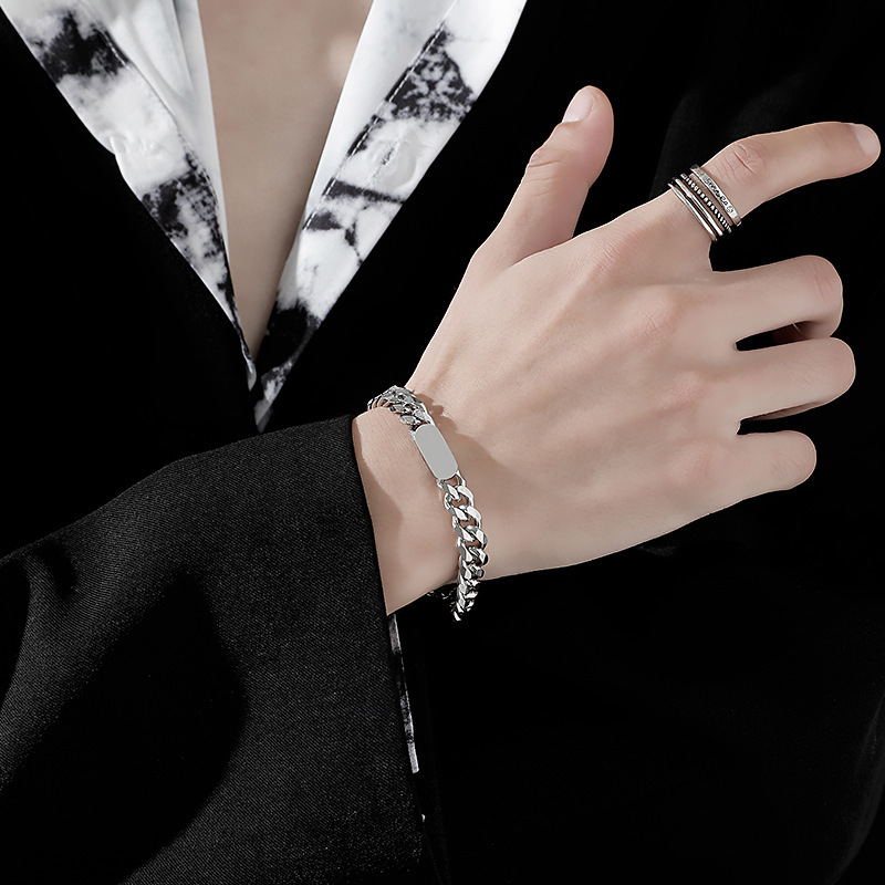 Cuban Bracelet Men's Trendy ins Niche Design Simple Bracelet Men's Bracelet Hip-Hop Men's Accessories Titanium Steel Jewelry