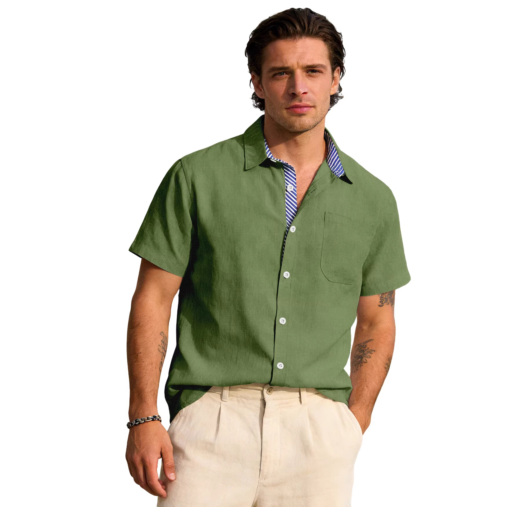 Transfronterizo Amazon verano nuevo hombre botón de solapa bolsillo camisa de manga corta camisa casual americana