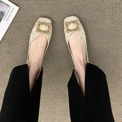 2024 Spring New Women's Flat Shoes with Open Mouth and Square Toe, Soft Leather and Soft Sole, Women's Wide Shoes for Outdoor Wear, Grandmother Shoes