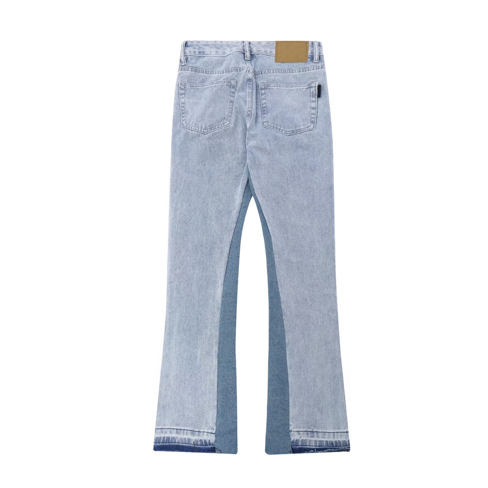 American Style Simple Vintage Color Block Denim Pants Loose Street Washed Frayed Flared Jeans_mkmklike.com