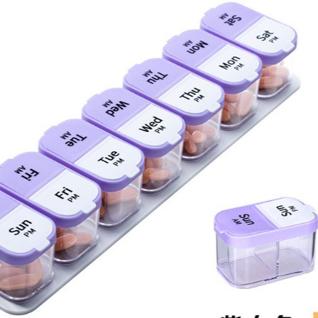 La nueva caja de medicamentos de 14 compartiones de HuDongkang, caja de medicamentos de plástico de 14 compartiones desmontable doble, caja de almacenamiento de plástico PP de grado alimenticio